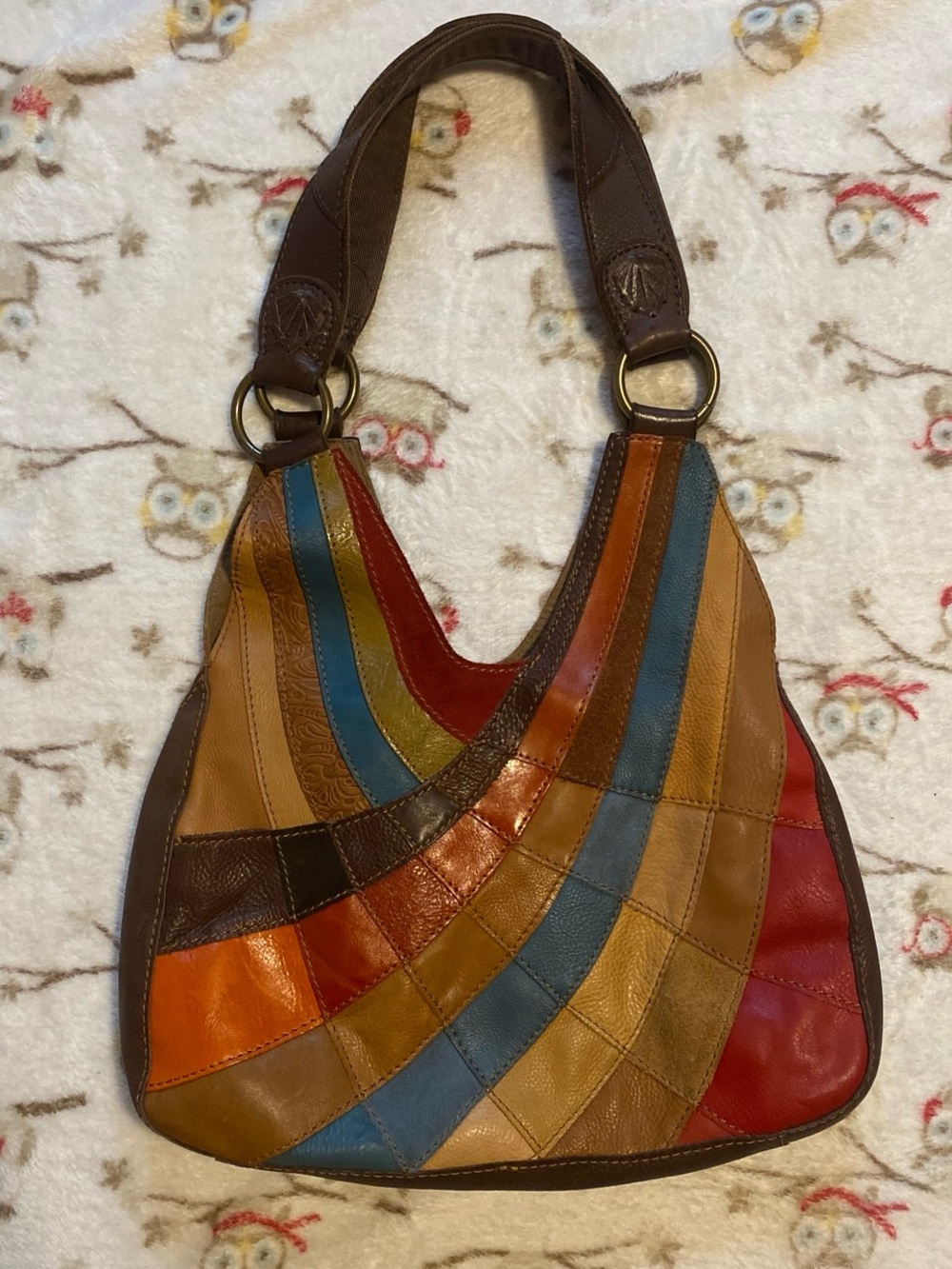 Lucky Brand Multicolor Patchwork Leather Shoulder Bag - Brown Strap
